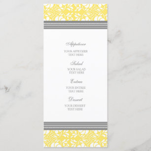 Wedding Menu Lemon Grey Damask