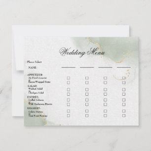 Wedding Menu Meal Card Gold Muted Sage Green