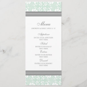 Wedding Menu Mint Grey Floral Damask