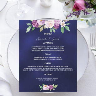 Wedding Menu navy blue violet florals