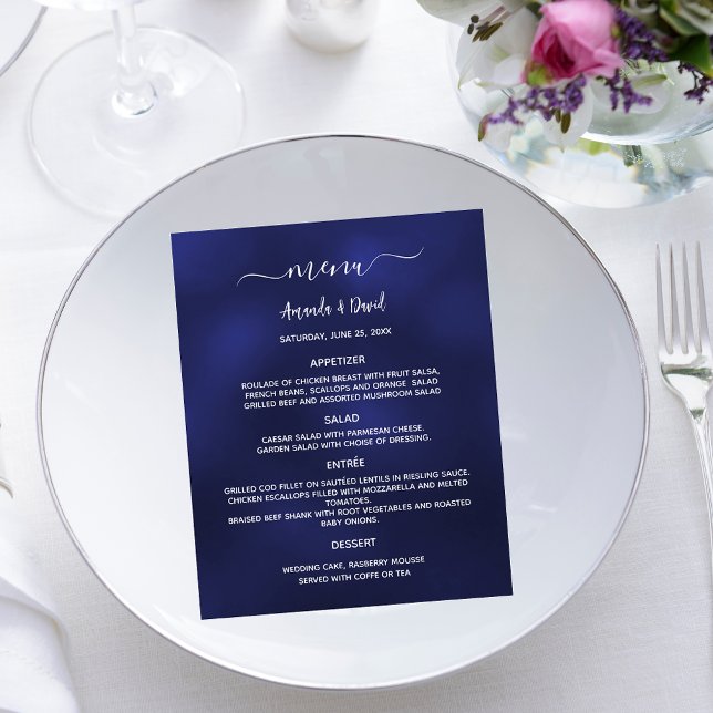 Wedding Menu navy blue white budget (Creator Uploaded)