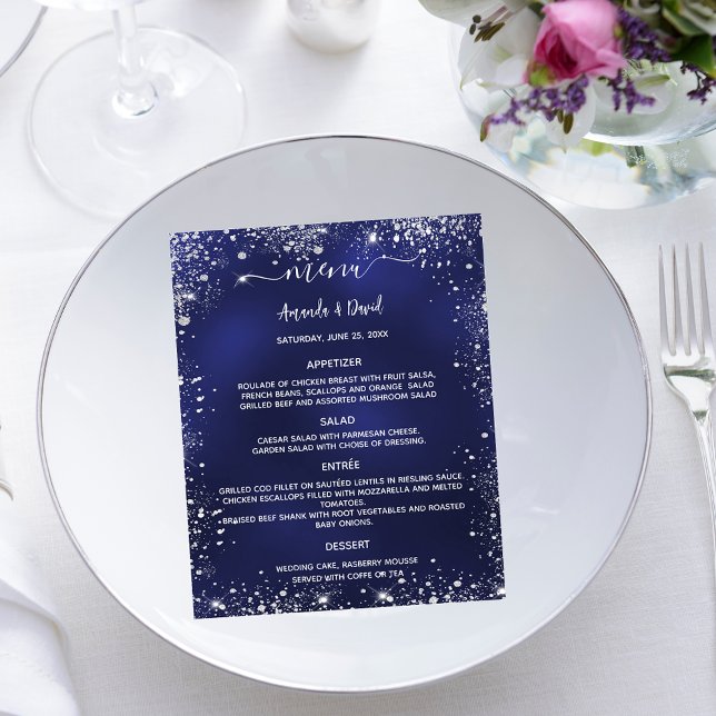 Wedding Menu navy blue white glitter (Creator Uploaded)