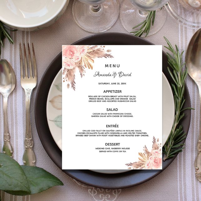 Wedding Menu pampas grass rose gold floral (Creator Uploaded)
