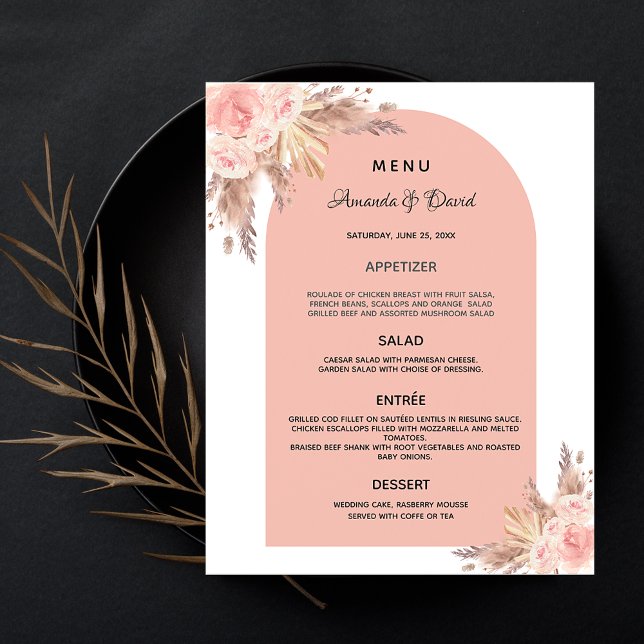 Wedding Menu pampas grass rose gold floral blush (Creator Uploaded)