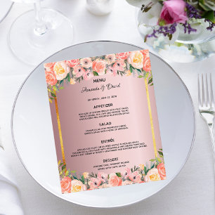 Wedding Menu pink floral dusty rose gold photo