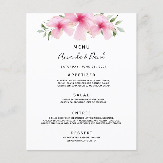 Wedding Menu pink florals (Front)