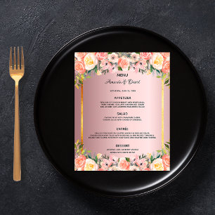 Wedding Menu pink florals dusty rose gold budget