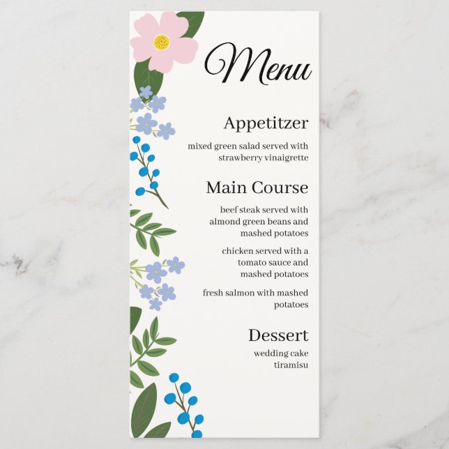 Wedding Menu Pink Flower (Front)