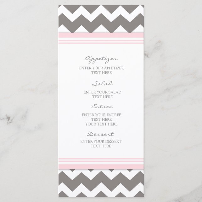 Wedding Menu Pink Grey Chevron (Front)