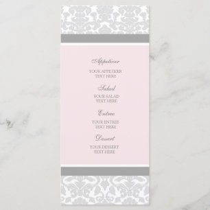 Wedding Menu Pink Grey Damask