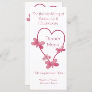 Wedding Menu Pink Heart And Butterflies
