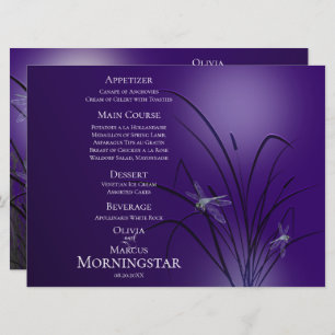 Wedding Menu Program Amethyst Purple Dragonfly