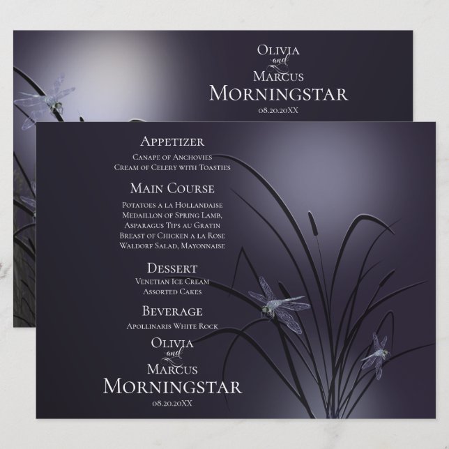 Wedding Menu Program | Dusty Plum Dragonfly (Front/Back)