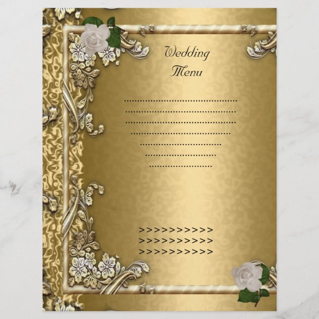 Wedding Menu Program Gold Rose White (Front)