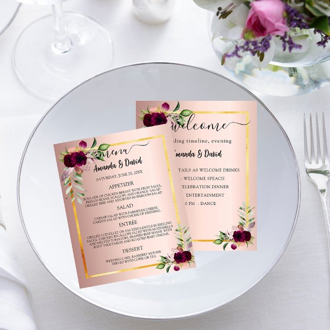 Wedding Menu Program rose gold florals budget (Creator Uploaded)