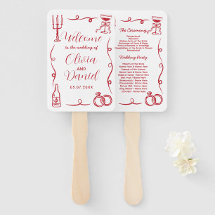 Wedding Menu Programme Hand Drawn Whimsical  Fan