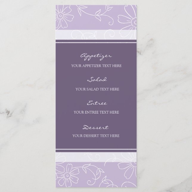 Wedding Menu Purple and White Flowers (Front)