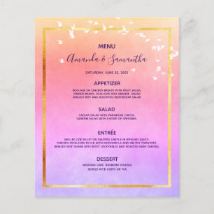 Wedding Menu rainbow pastels violet peach birds
