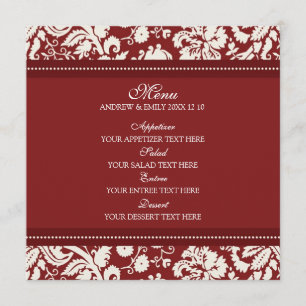 Wedding Menu Red Floral Damask