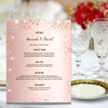 Wedding Menu rose gold glitter<br><div class="desc">An elegant wedding menu.  Rose gold background,  decorated with faux glitter dust.   Templates for your names,  date and the wedding menu.</div>