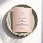 Wedding Menu rose gold photo our story<br><div class="desc">On the front: An elegant bohemian boho style wedding menu card. Personalise and add your names, date and the wedding menu. A faux gold frame and a chic rose gold faux metallic lookingbackground. Dark grey coloured letters. Back: rose gold coloured background, your photo and add your love story, fun facts....</div>