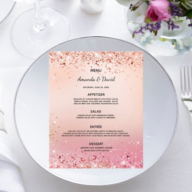 Wedding Menu rose gold pink confetti (Creator Uploaded)