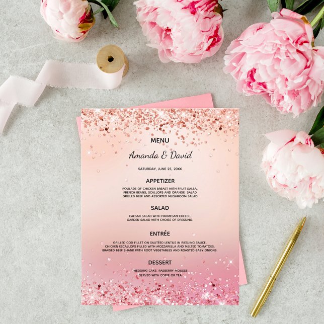 Wedding Menu rose gold pink glitter dust elegant (Creator Uploaded)