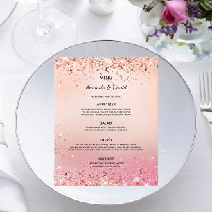 Wedding Menu rose gold pink glitter dust elegant
