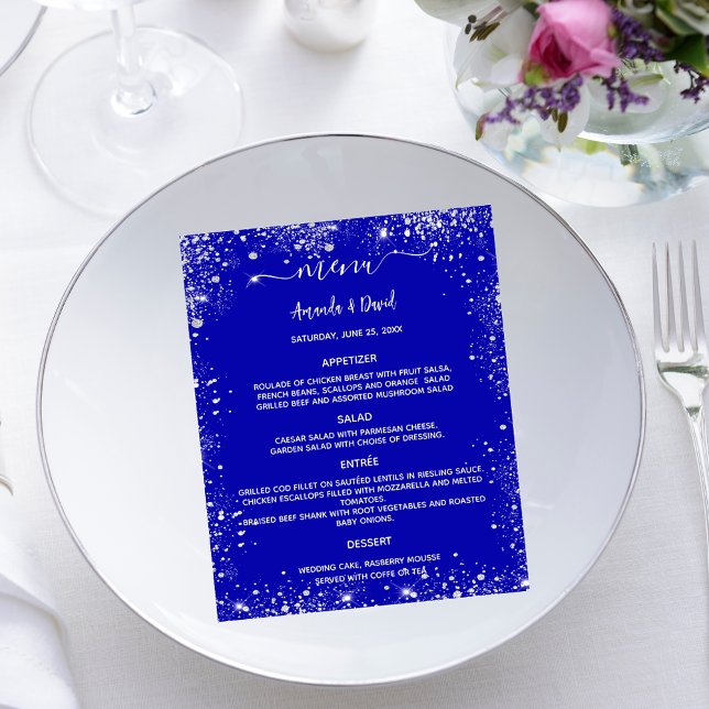 Wedding Menu royal blue silver glitter (Creator Uploaded)