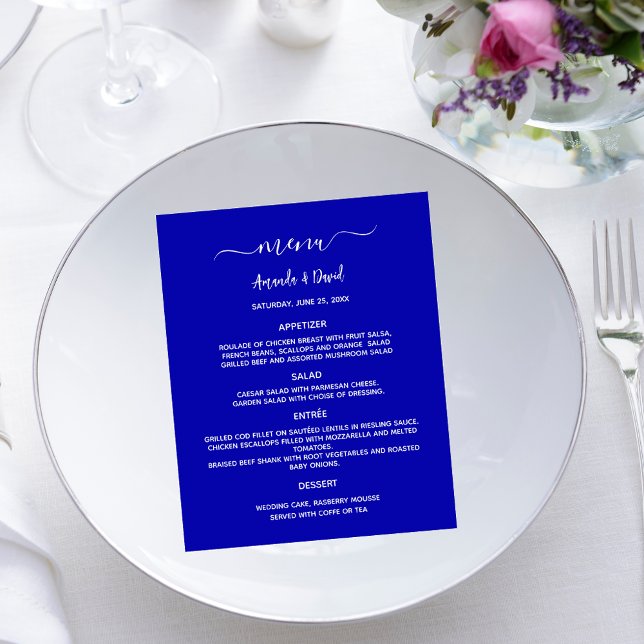 Wedding Menu royal blue white budget (Creator Uploaded)