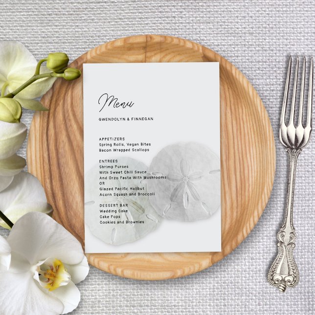 Wedding Menu Sand Dollars Neutral Grey (Creator Uploaded)