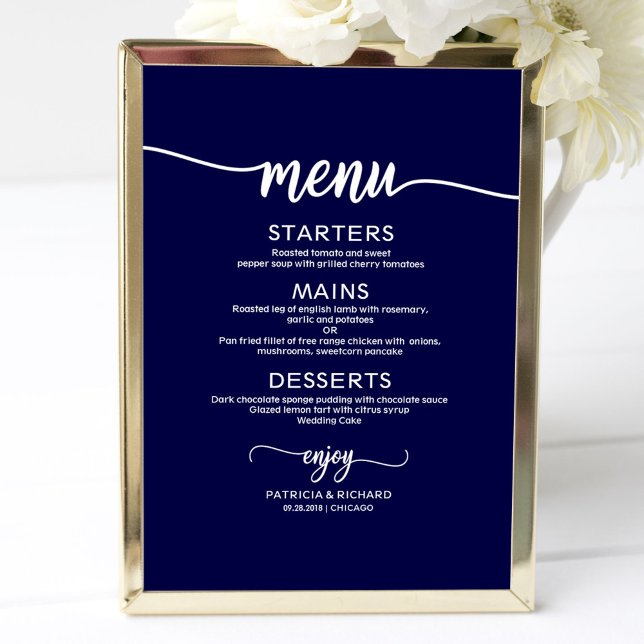 Wedding Menu Sign Chic Calligraphy Navy Blue (Creator Uploaded)