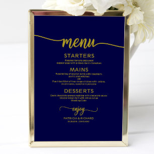 Wedding Menu SignChic Gold Navy Blue Calligraphy Poster