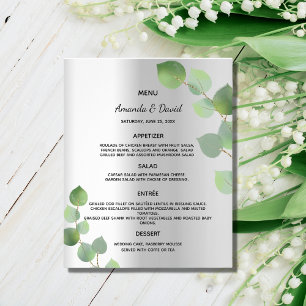 Wedding Menu silver eucalyptus greenery budget