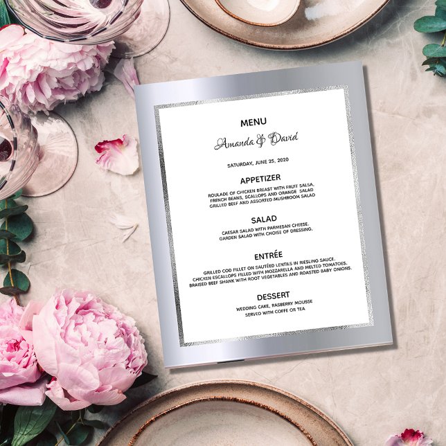 Wedding Menu silver metallic elegant budget (Creator Uploaded)