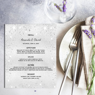 Wedding Menu silver metallic glitter budget