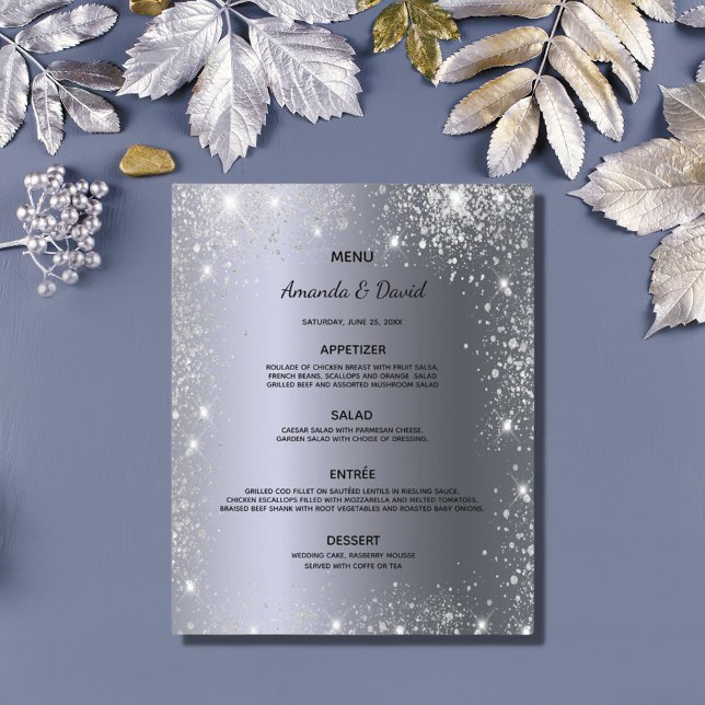 Wedding Menu silver metallic glitter dust elegant (Creator Uploaded)