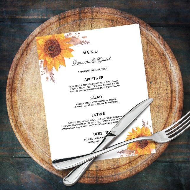 Wedding Menu sunflowers pampas grass budget (Creator Uploaded)