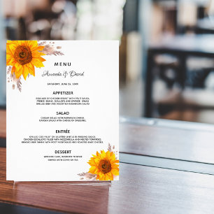 Wedding Menu sunflowers pampas grass budget