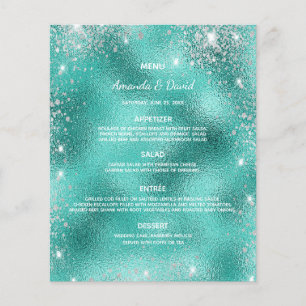 Wedding Menu teal green metallic glitter sparkles