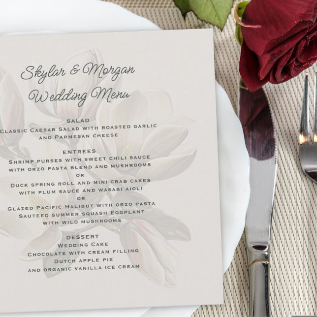 Wedding Menu Template Southern Magnolia Flowers (Creator Uploaded)