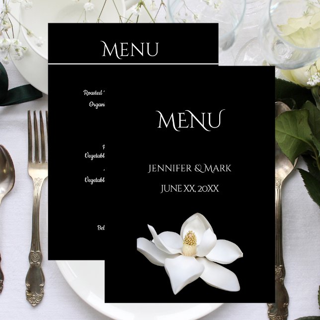 Wedding Menu White Magnolia Black and White (Wedding Menu White Magnolia Black and White)