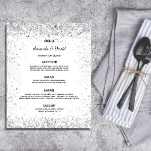 Wedding Menu white silver glitter sparkles elegant
