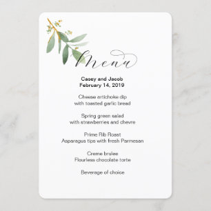 Wedding Menu with greenery