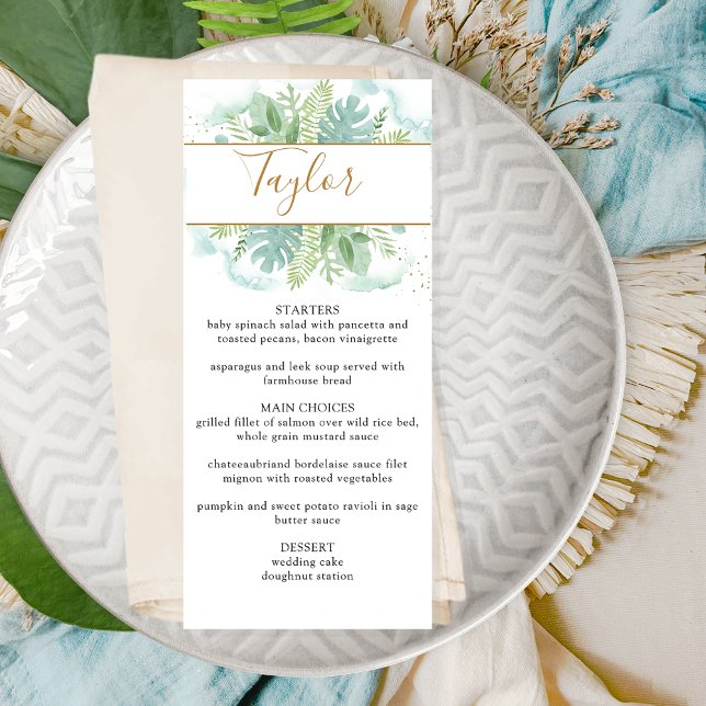 Wedding menu with Guest Name, Greenery, Watercolor (Creator Uploaded)