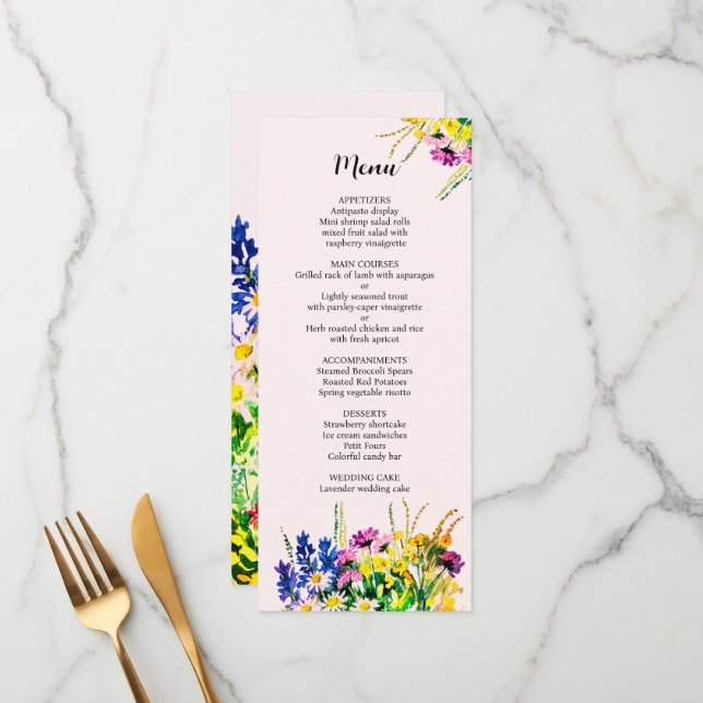 Wedding menu with summer flowers (Front/Back In Situ)