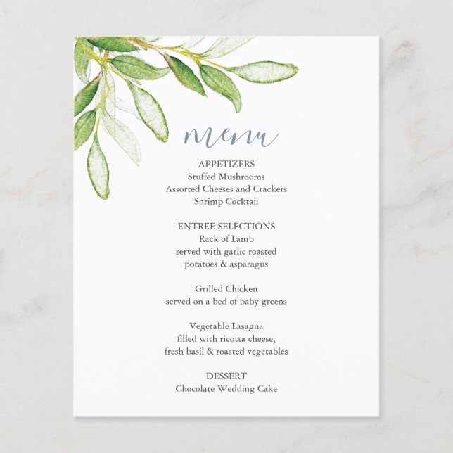 Wedding Menus Elegant Botanical Greenery (Front)