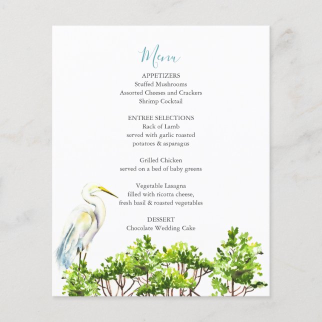 Wedding Menus Elegant Great White Heron Mangroves (Front)