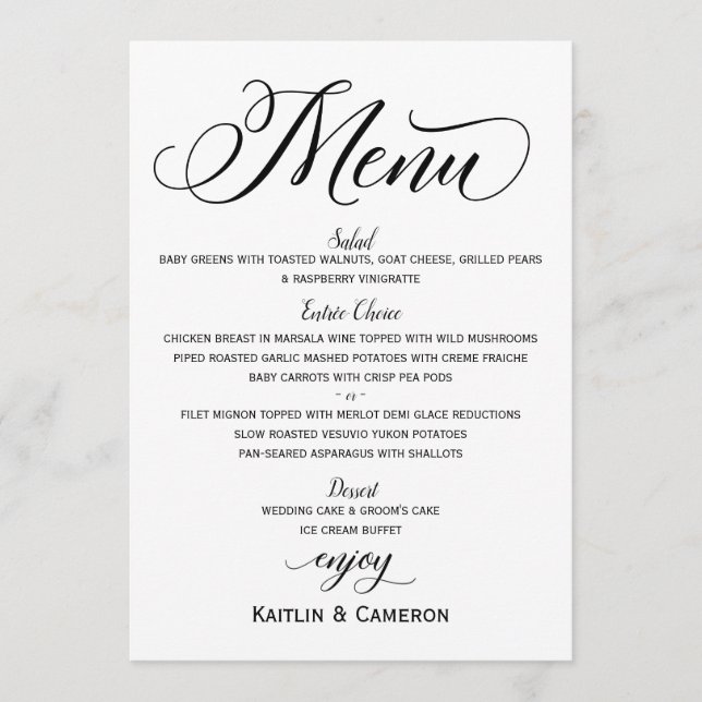 Wedding Menus | Modern Luxury Typography (Black) (Front)