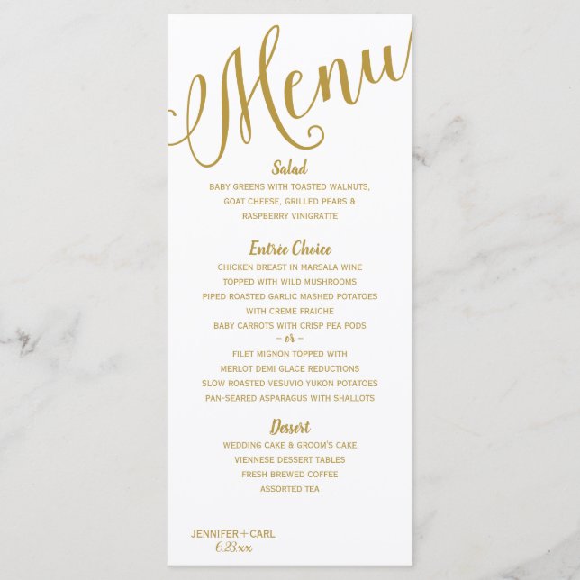 Wedding Menus | Modern Typography (Gold) (Front)
